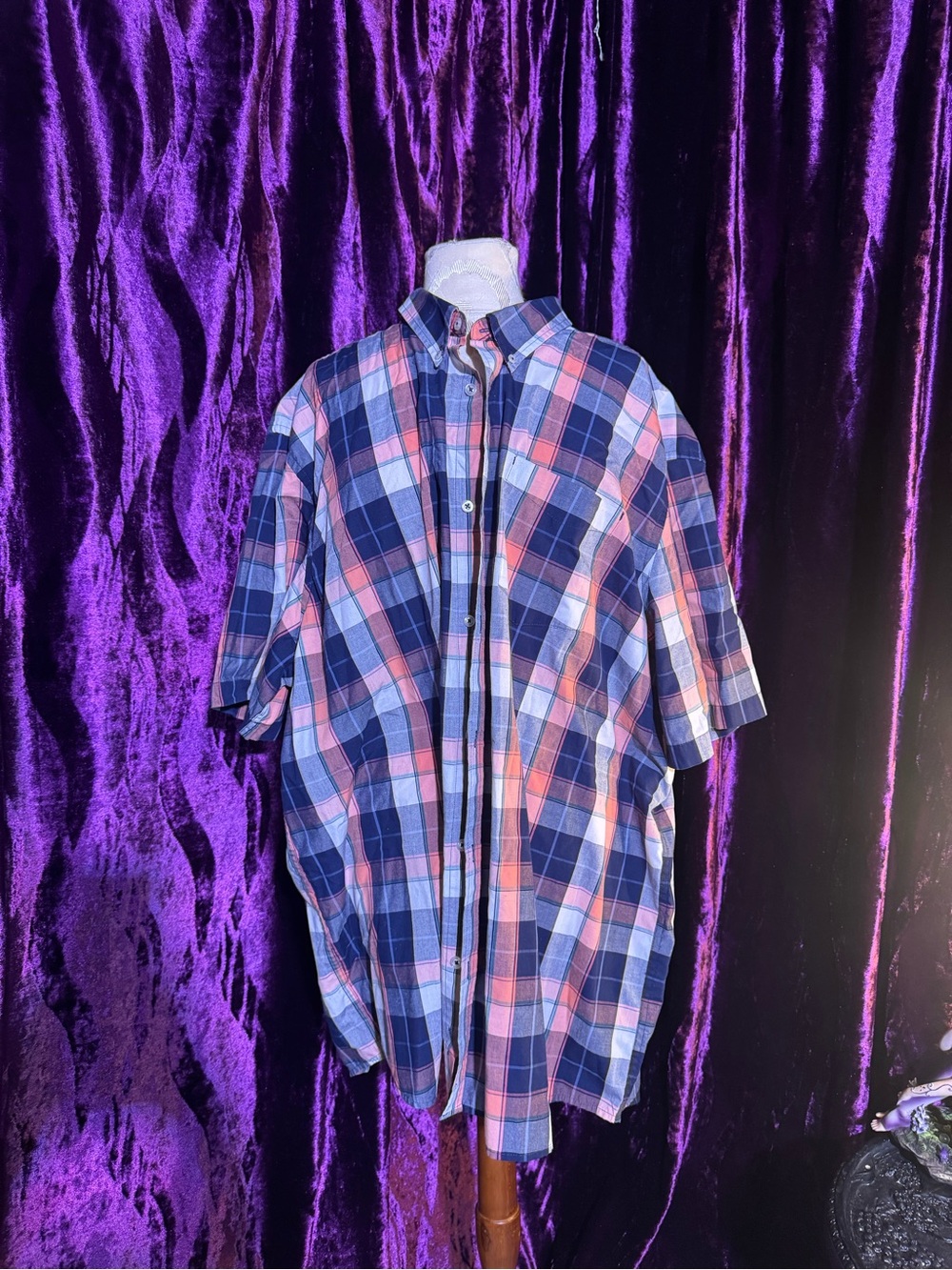 George Short-Sleeve Plaid Button-Down Shirt - Navy & Pink